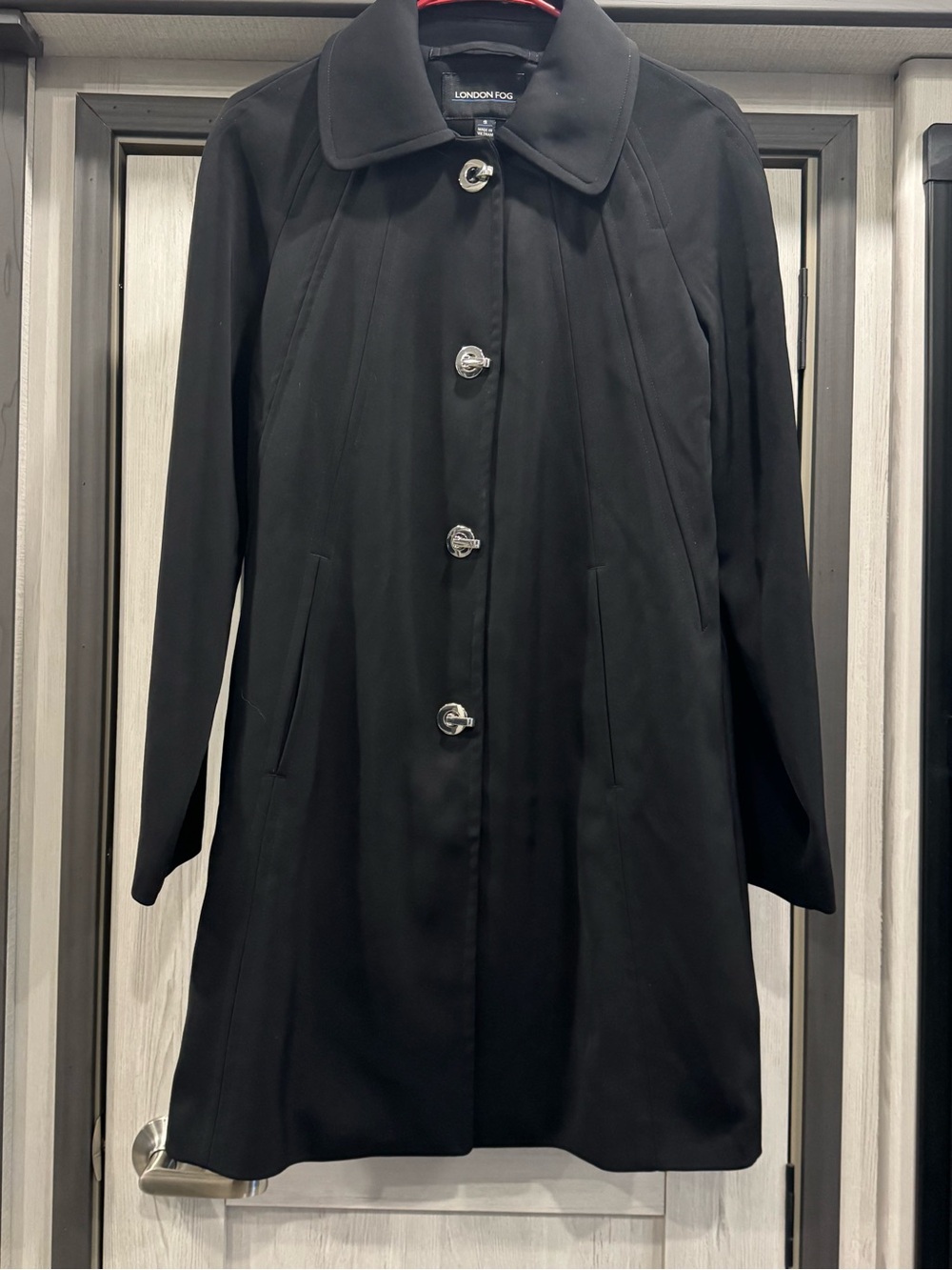 EUC London Fog Women's Black Single-Breasted Silver Toggle ButtonsTrench Coat